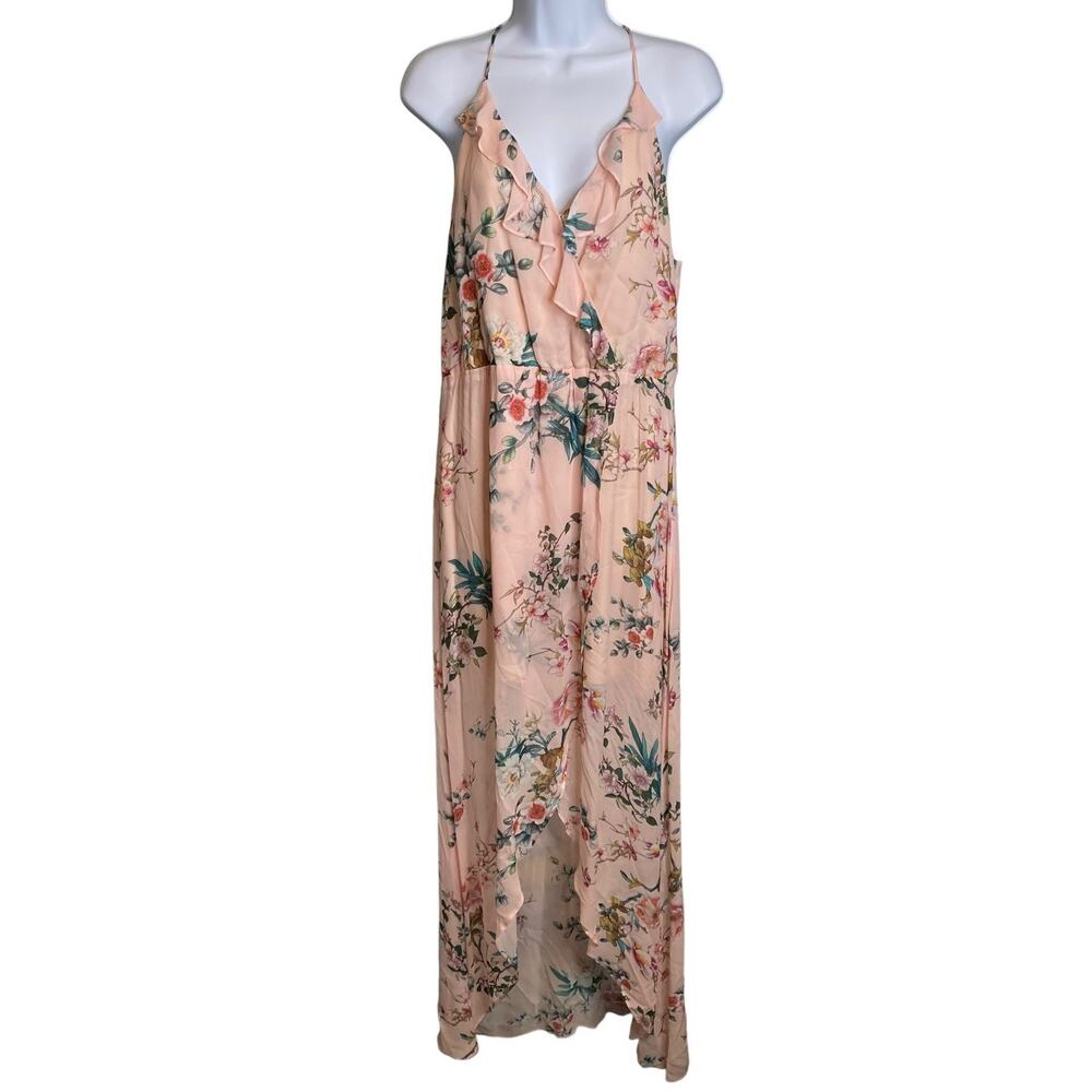 Lavender Brown‎ Women's Peach Floral Ruffle Maxi Dress Size S Fairy Romantic